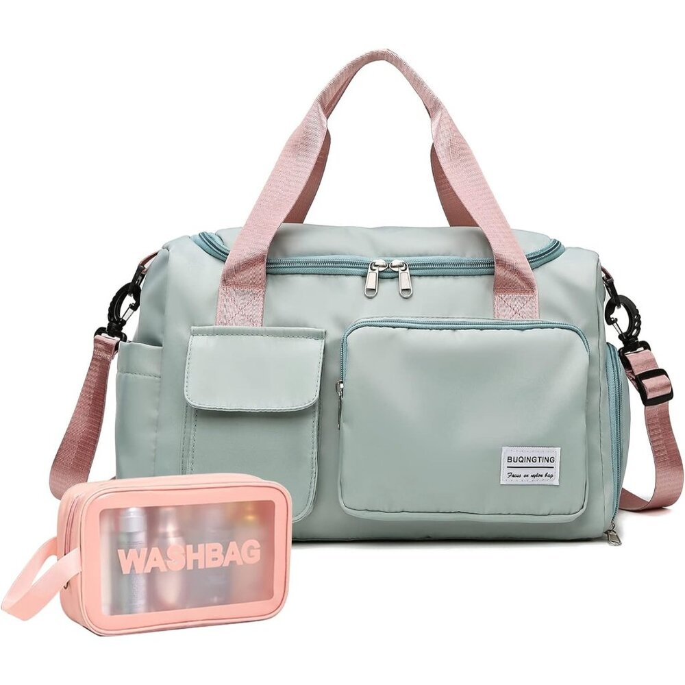Women Green Travel Duffle Small Gym Carry On Weekender Bag with Shoe Compartment